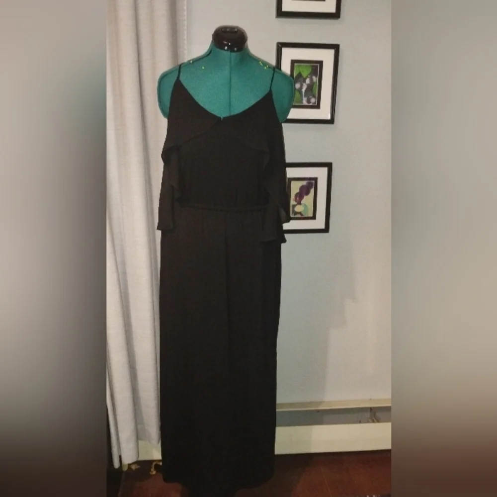 NY Collection Chiffon Cold Shoulder Maxi Dress in Black Sz L NWT - Picture 14 of 14